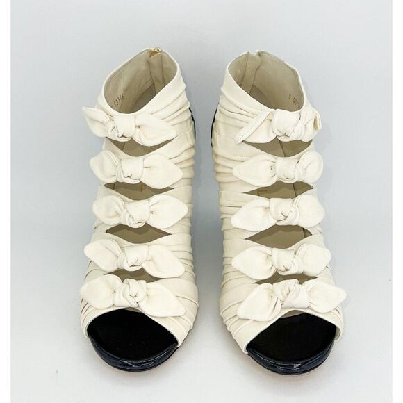 Authentic NWT CHANEL Ivory Bow Detail CC Logo Ruched Ankle Booties Size … - Picture 4 of 17